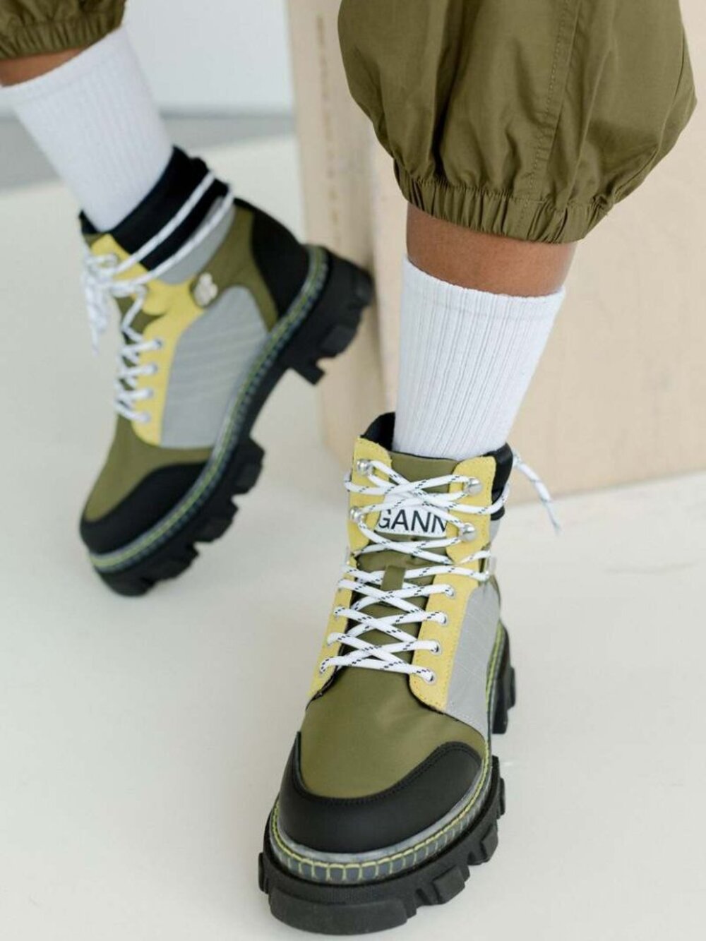 New Ganni Cleated Lace-Up Kalamata Hiking Boots Size 6 US /36 EU NWOT - Picture 3 of 6